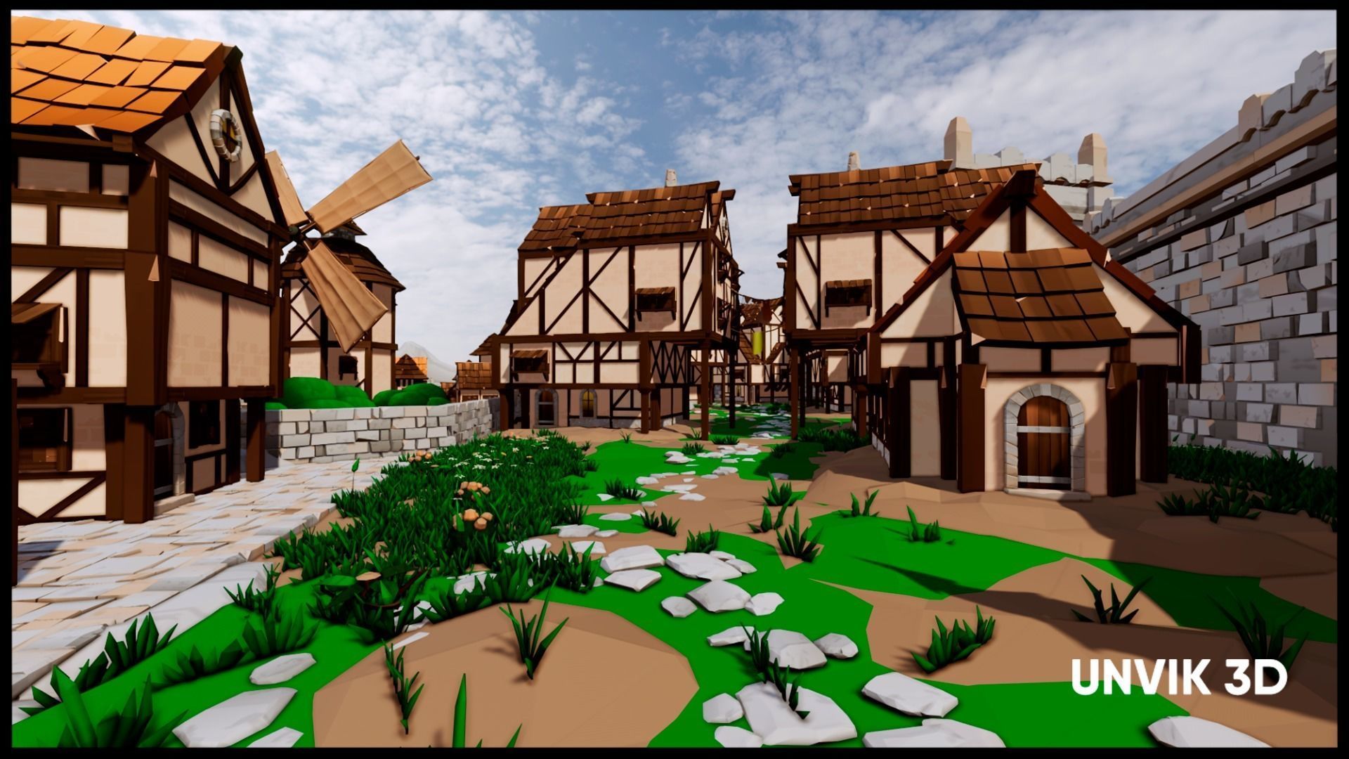 Low Poly Medieval Village - Modular Buildings Streets Markets Low-poly 3D model_22