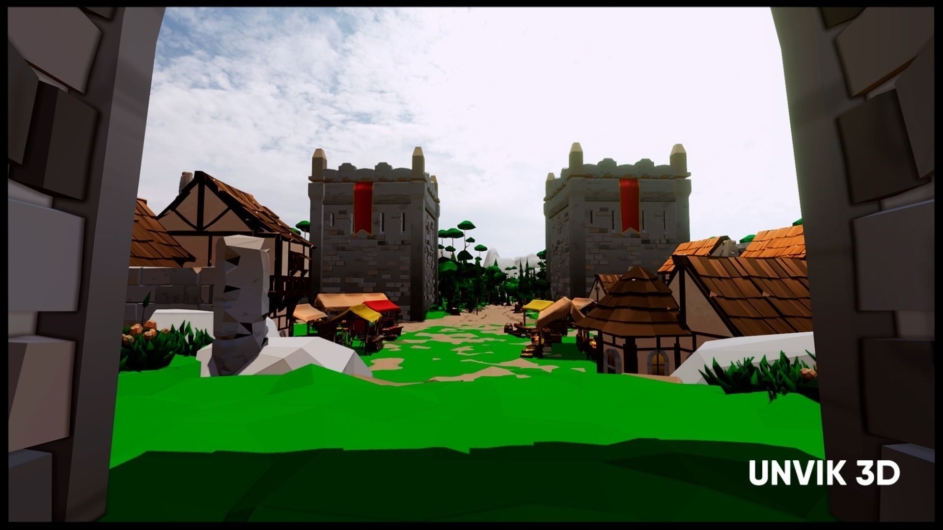 Low Poly Medieval Village - Modular Buildings Streets Markets Low-poly 3D model_16