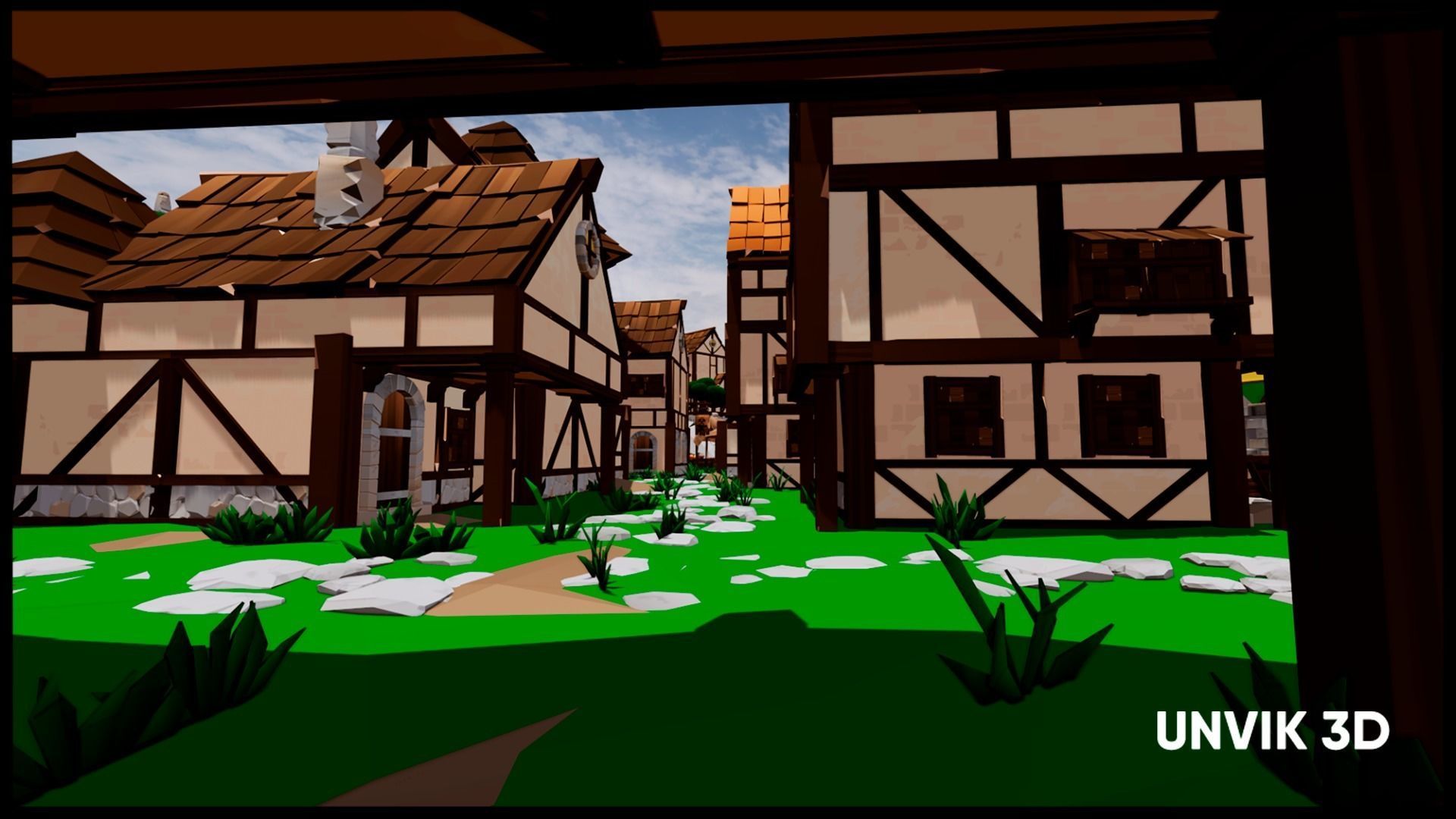 Low Poly Medieval Village - Modular Buildings Streets Markets Low-poly 3D model_19