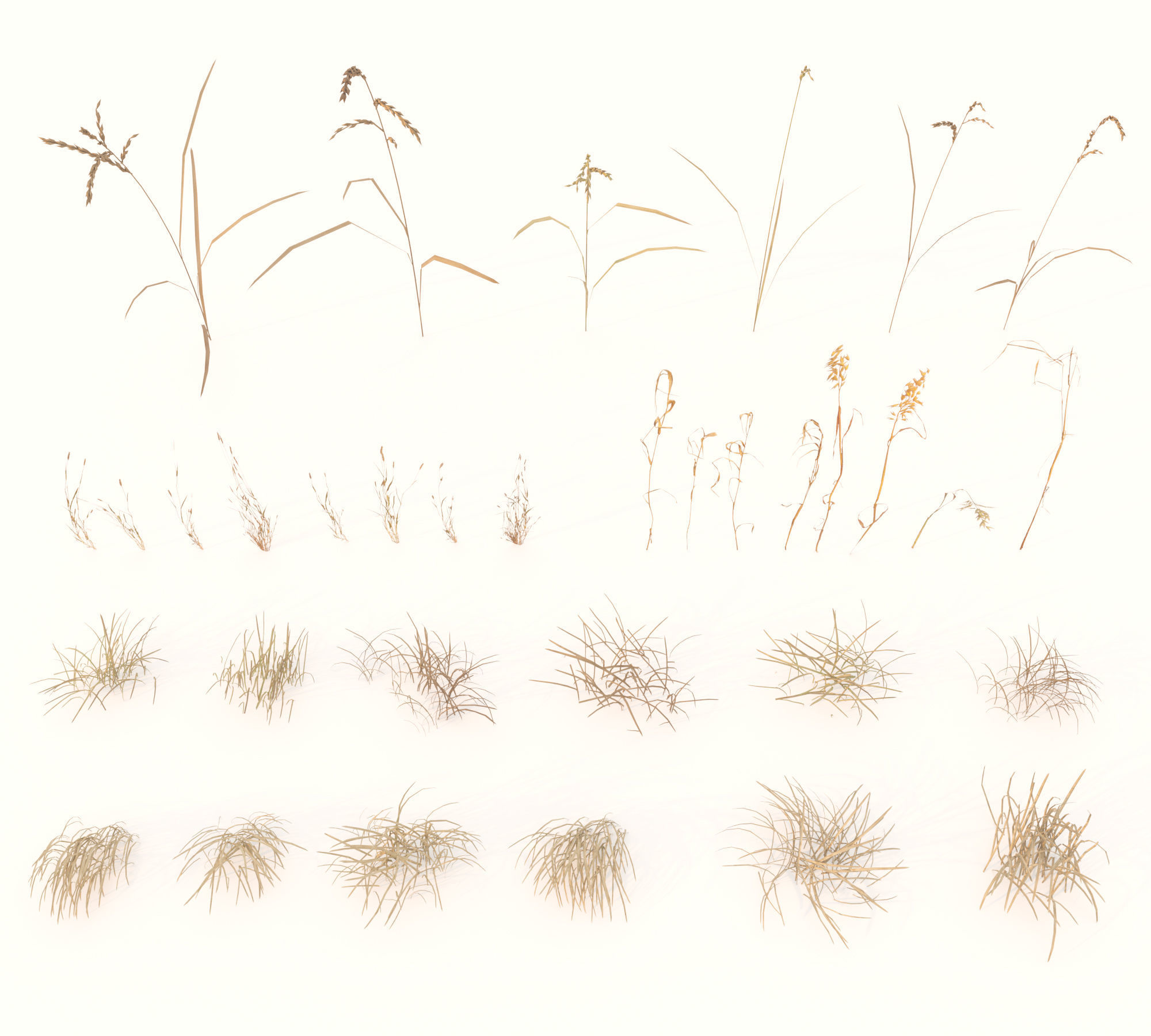 Dry grass with snow Low-poly 3D model_7