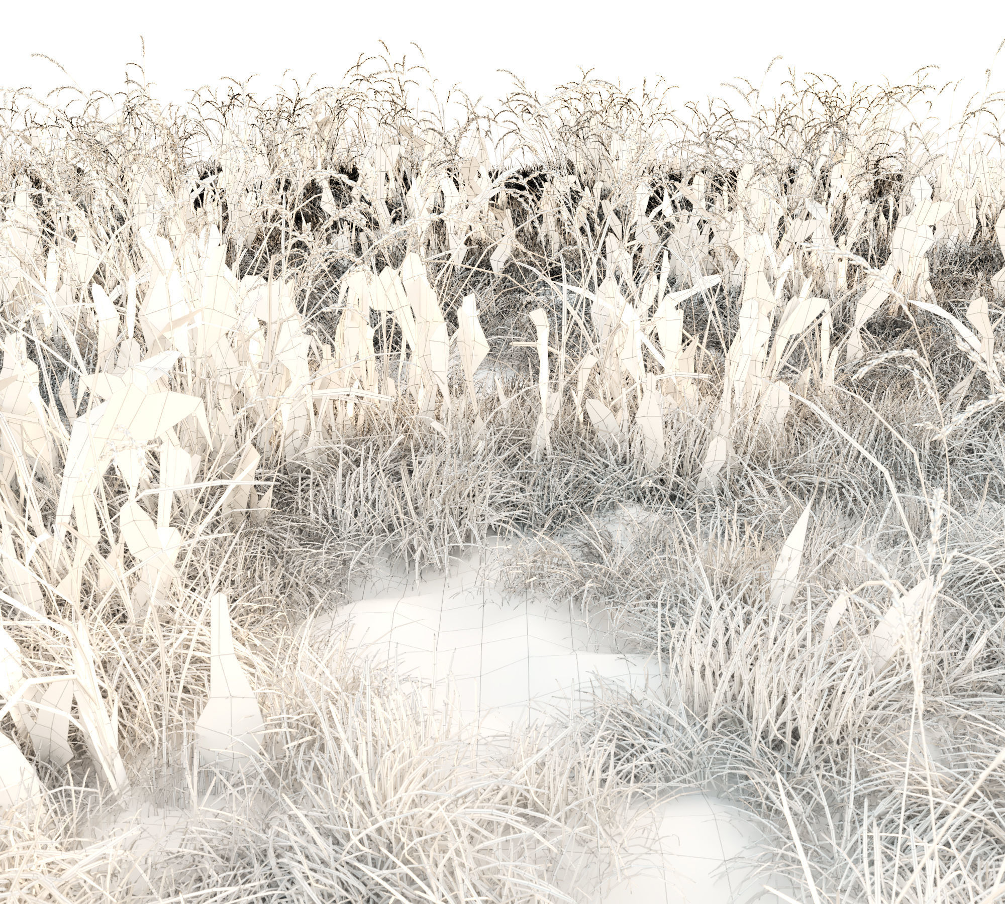 Dry grass with snow Low-poly 3D model_9