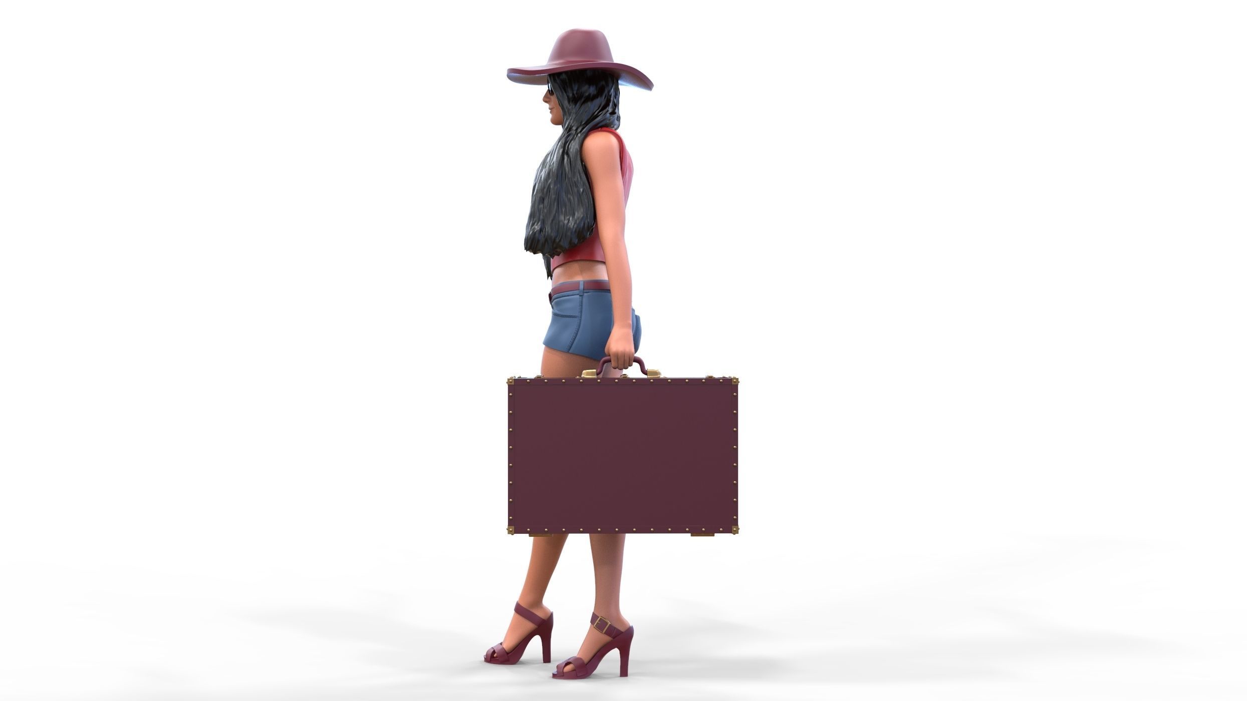 Hitchhiking Waiting Girl with old baggage  3D print model_13