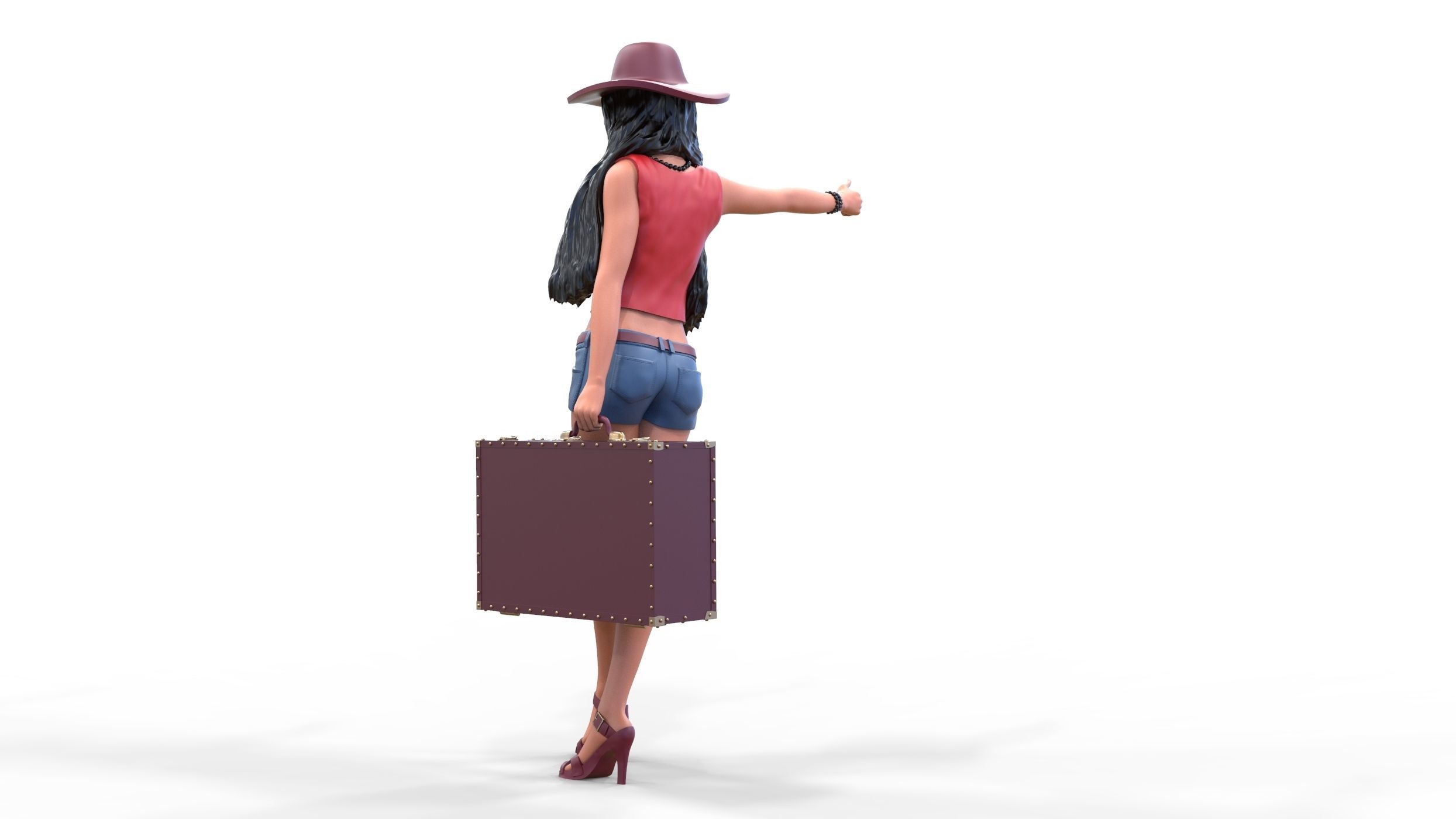 Hitchhiking Waiting Girl with old baggage  3D print model_19