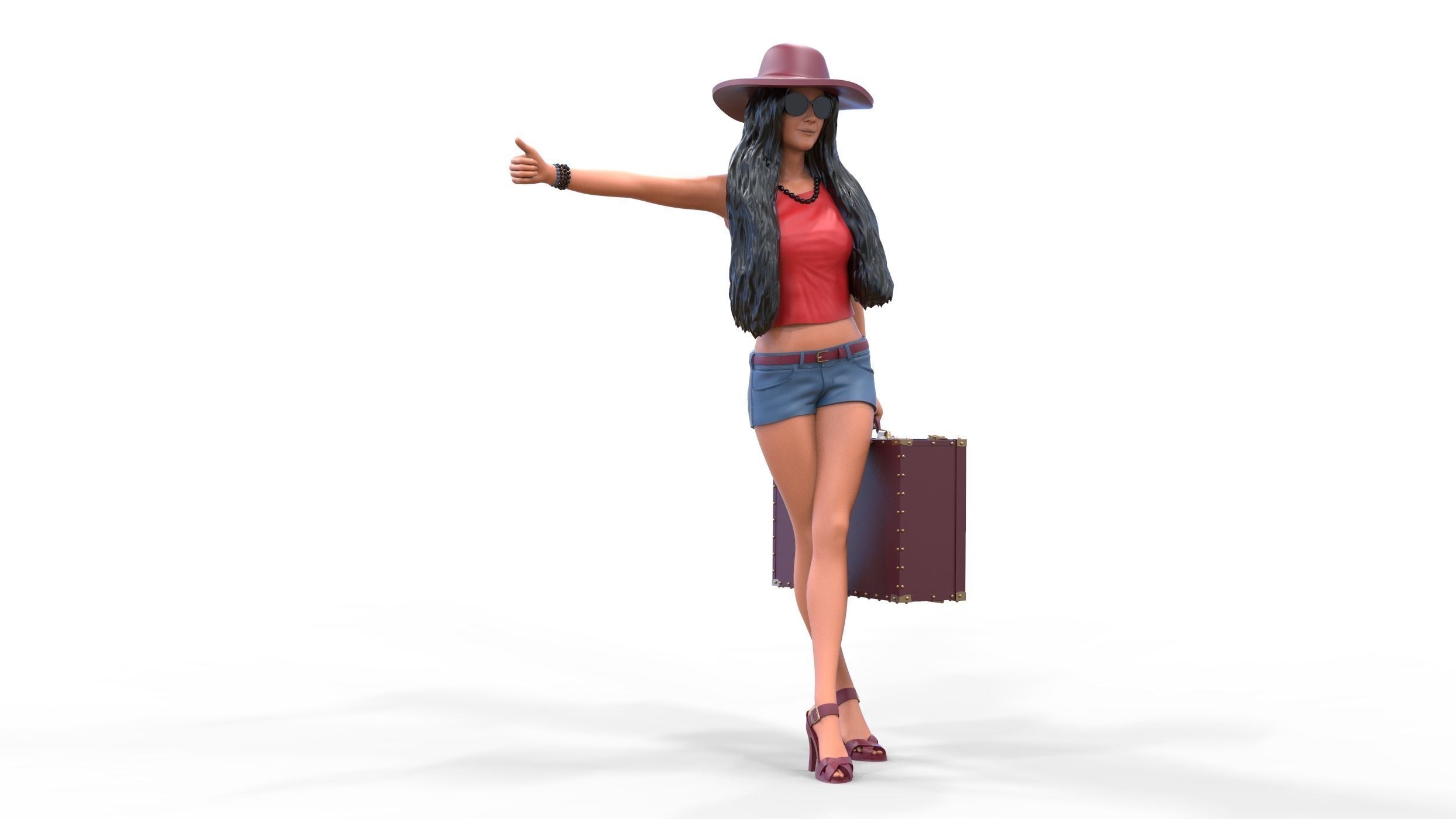 Hitchhiking Waiting Girl with old baggage  3D print model_30