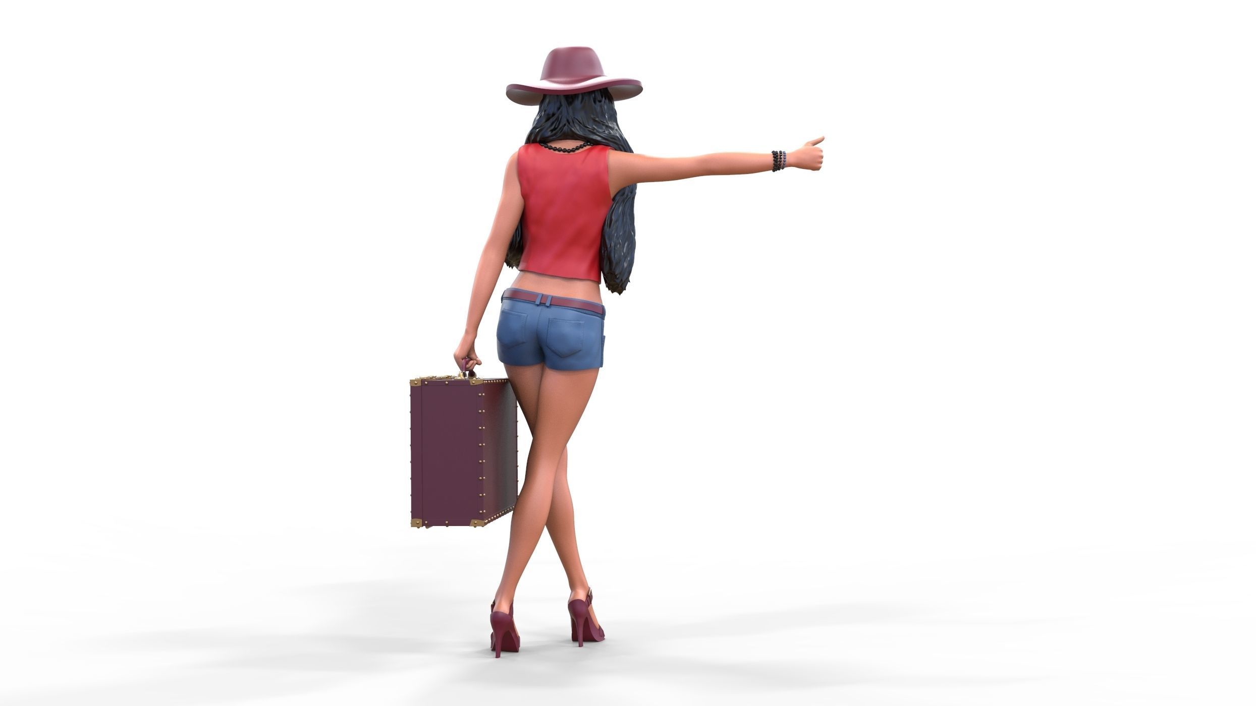 Hitchhiking Waiting Girl with old baggage  3D print model_22
