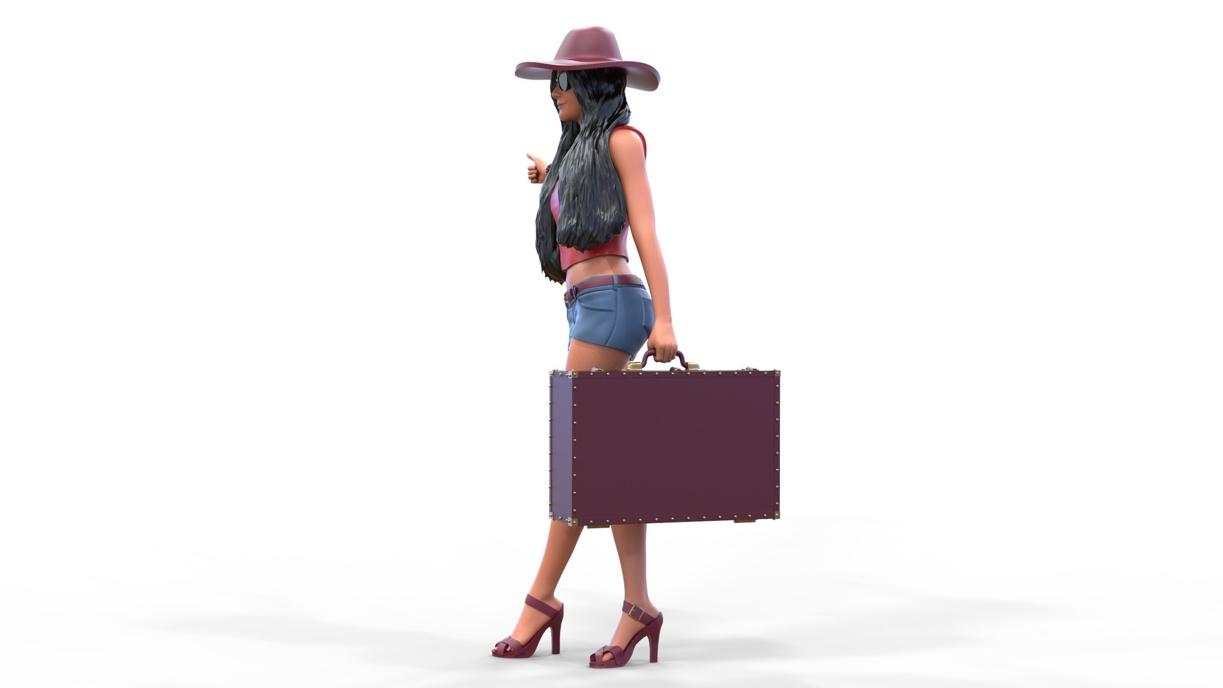 Hitchhiking Waiting Girl with old baggage  3D print model_10