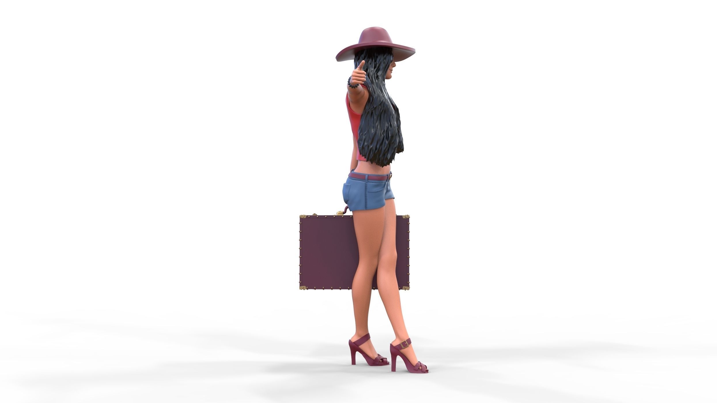 Hitchhiking Waiting Girl with old baggage  3D print model_23