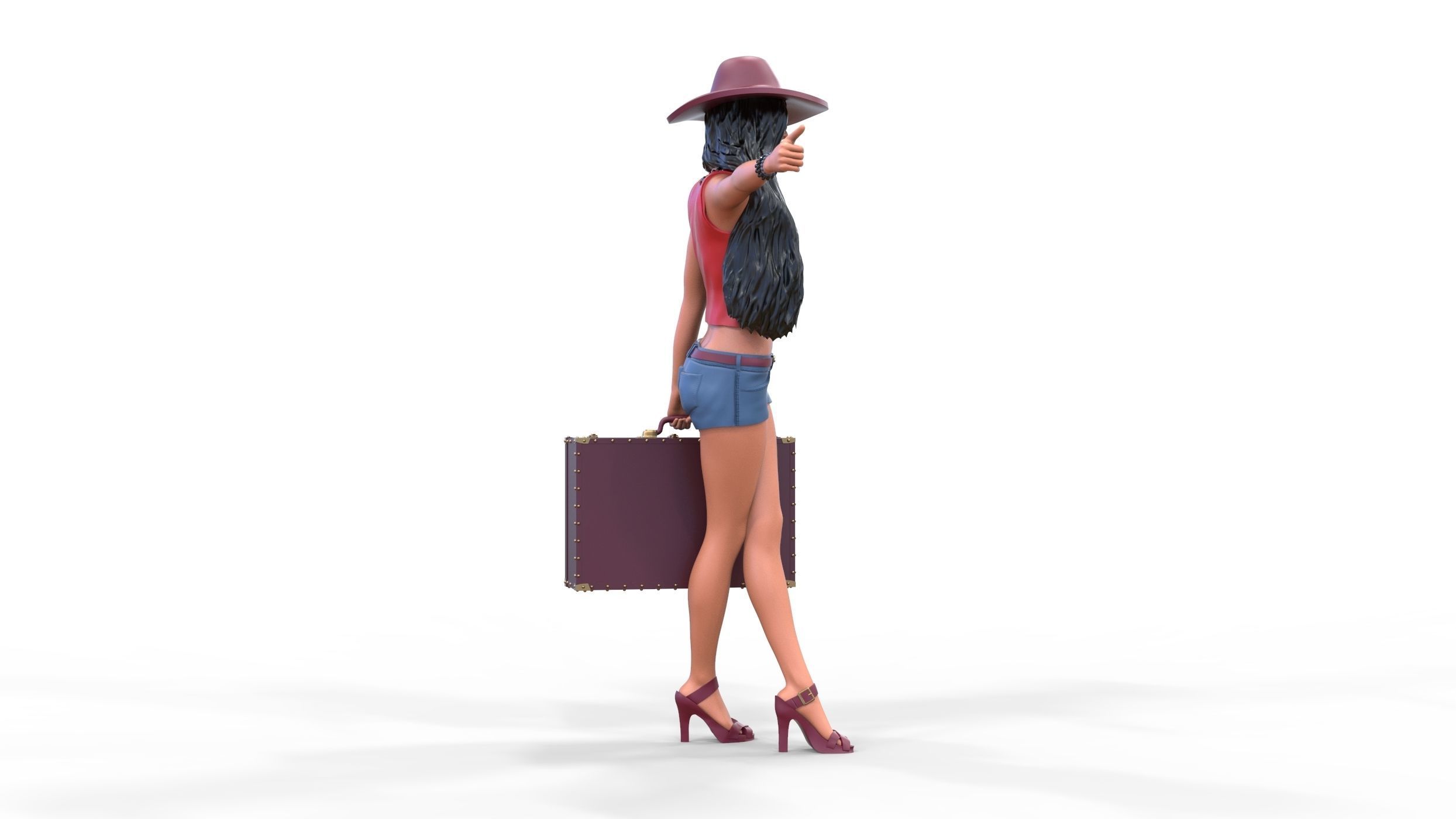 Hitchhiking Waiting Girl with old baggage  3D print model_32