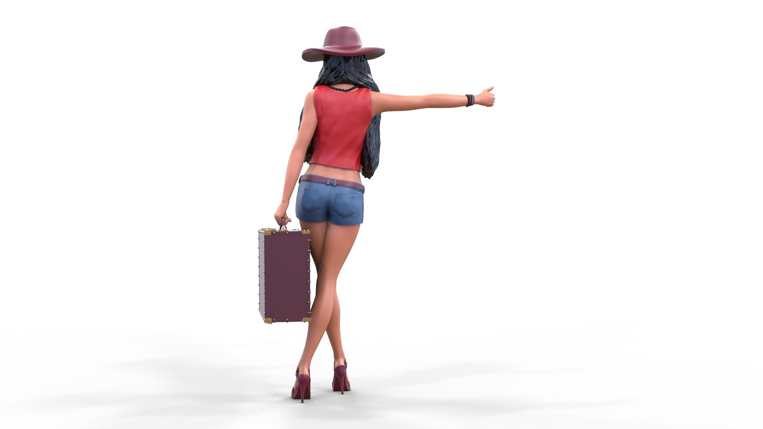 Hitchhiking Waiting Girl with old baggage  3D print model_1