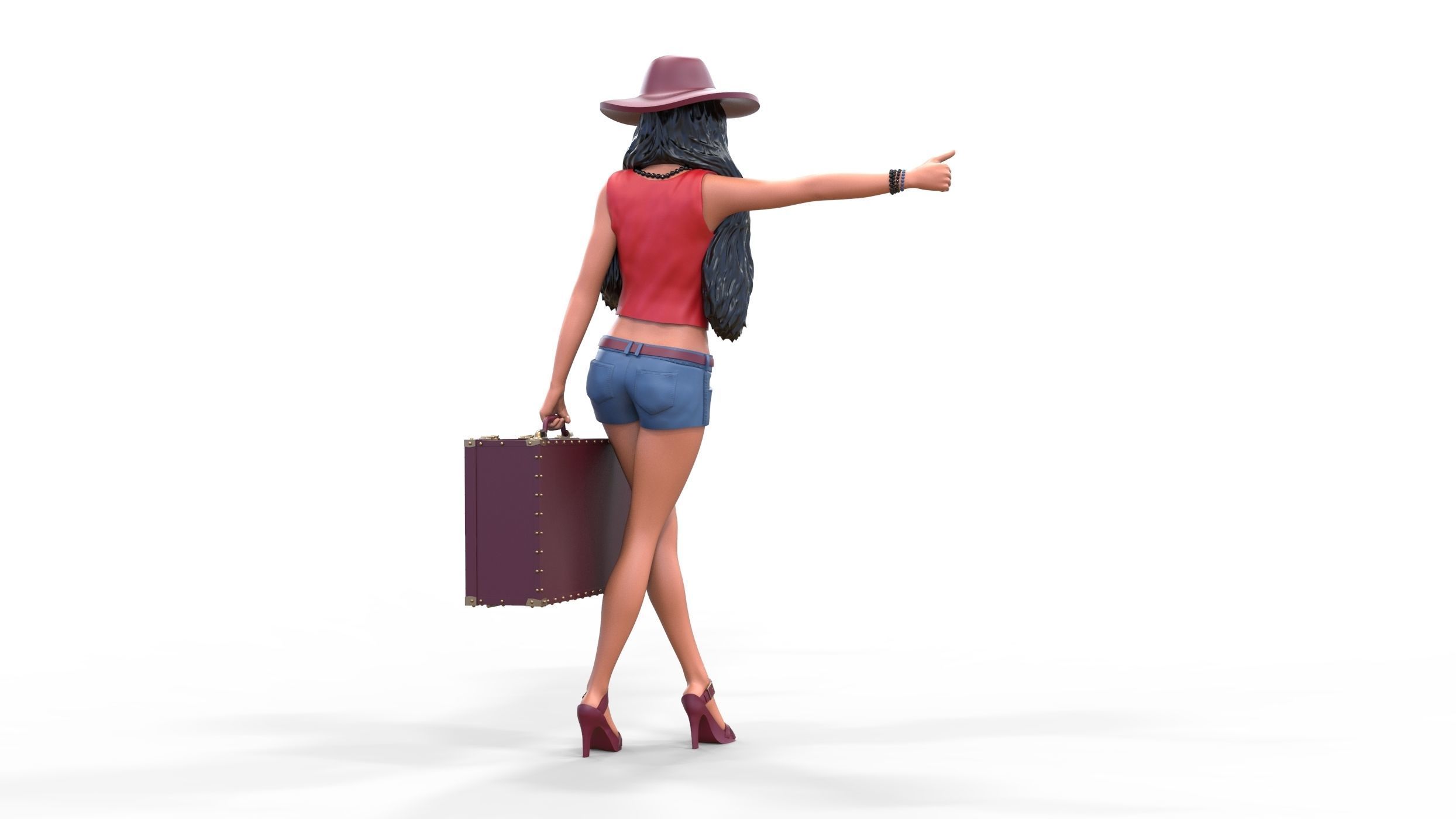 Hitchhiking Waiting Girl with old baggage  3D print model_25