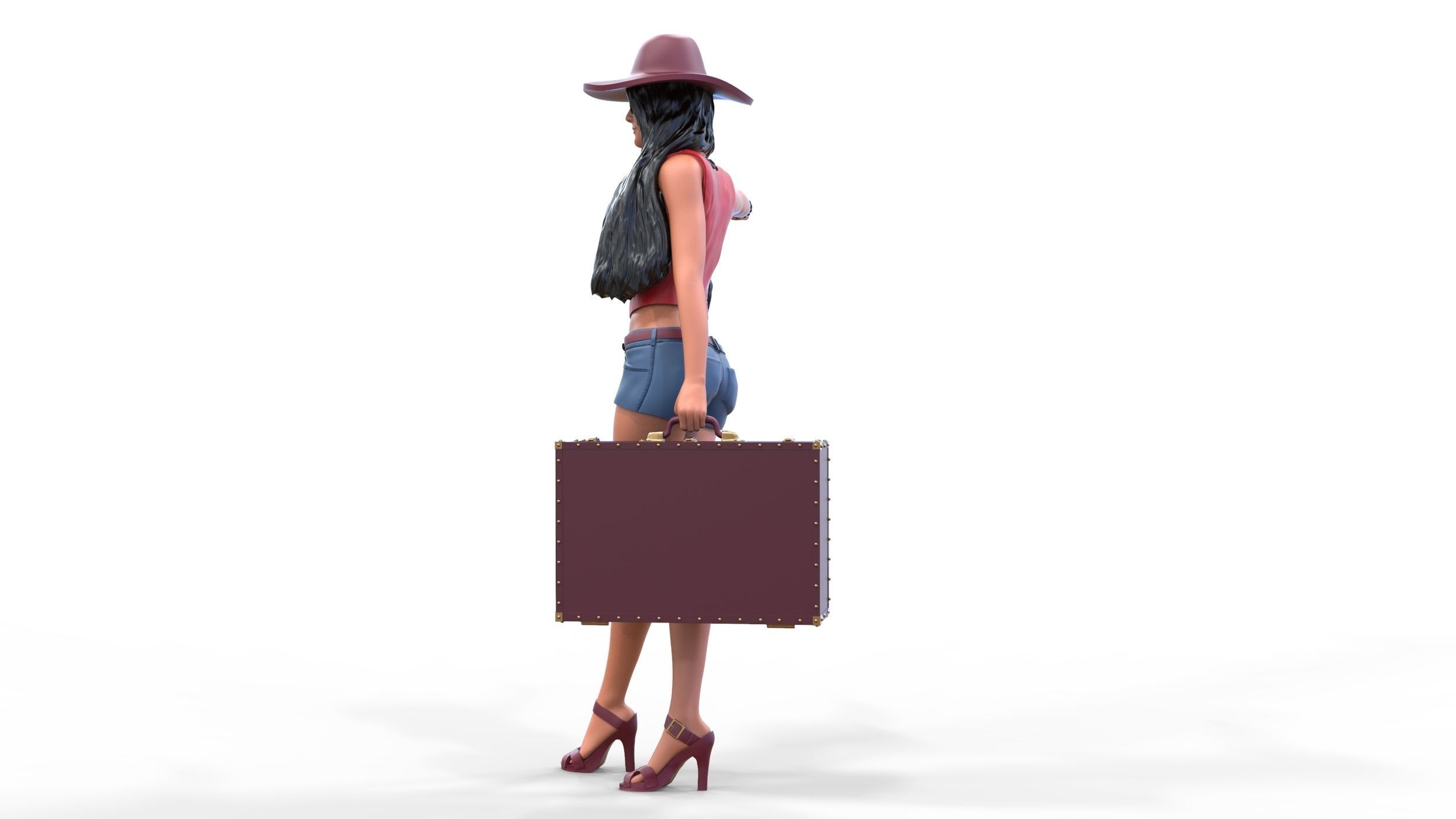 Hitchhiking Waiting Girl with old baggage  3D print model_14