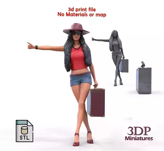 Hitchhiking Waiting Girl with old baggage  3D print model