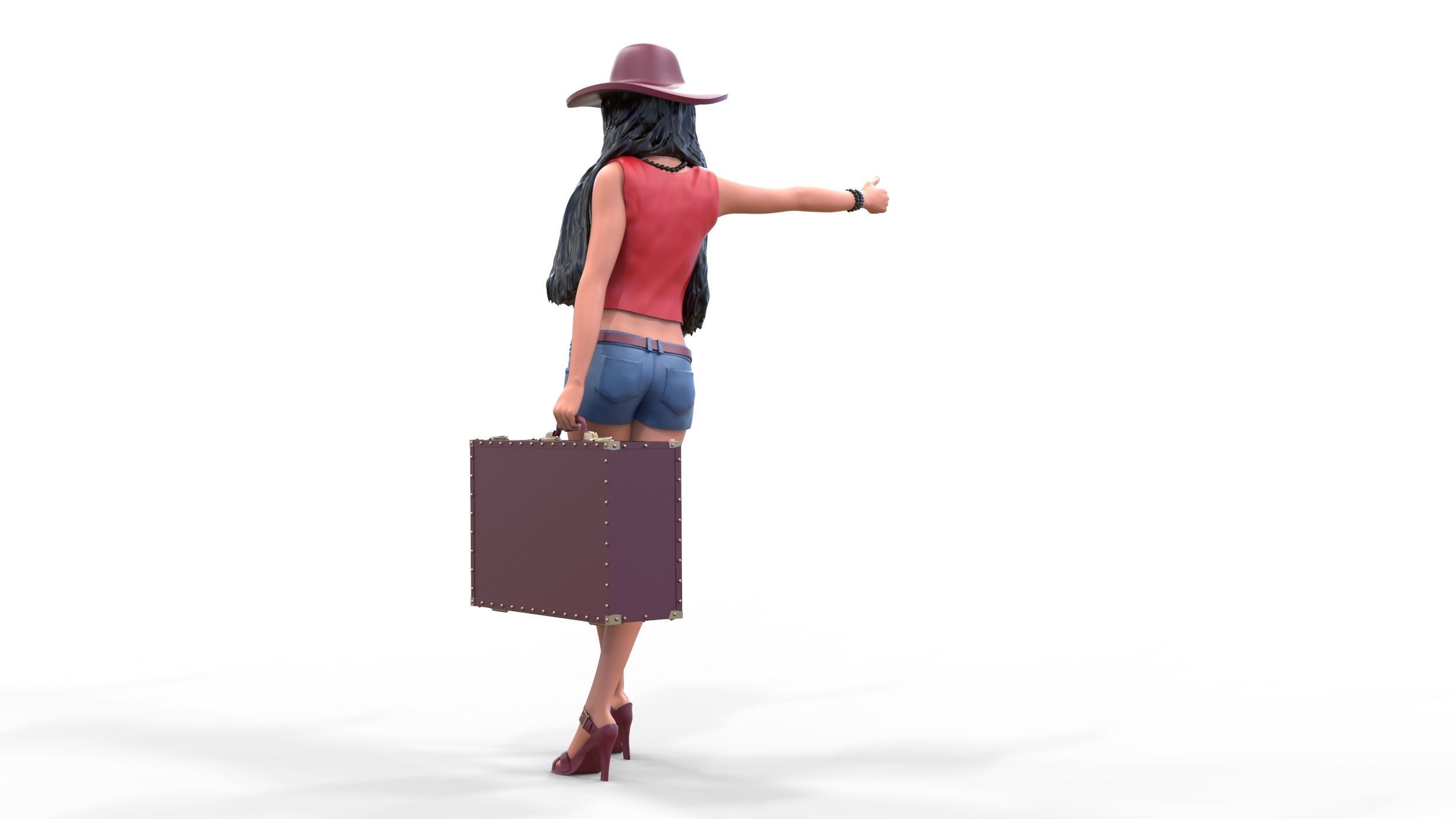 Hitchhiking Waiting Girl with old baggage  3D print model_20