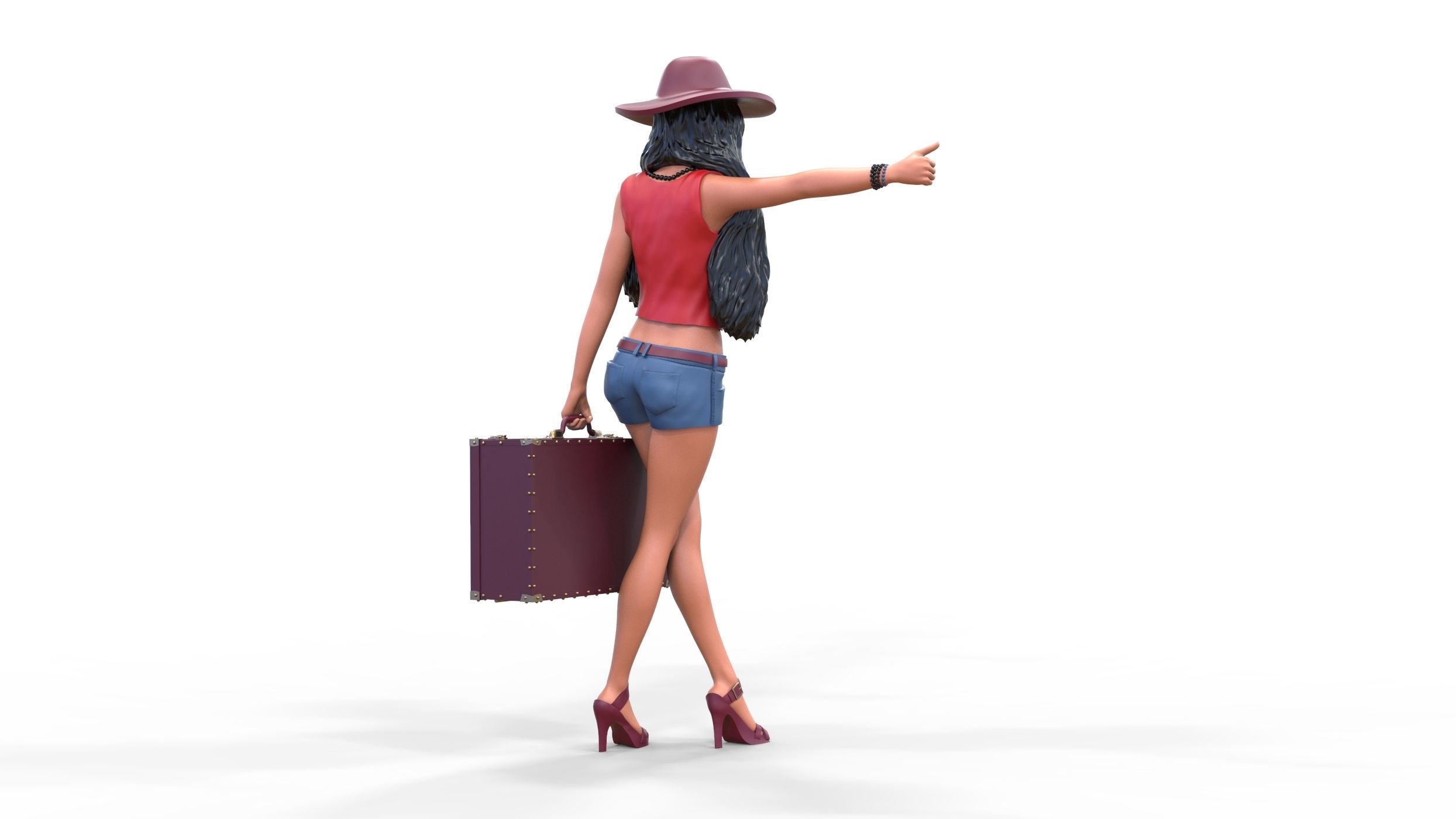 Hitchhiking Waiting Girl with old baggage  3D print model_26