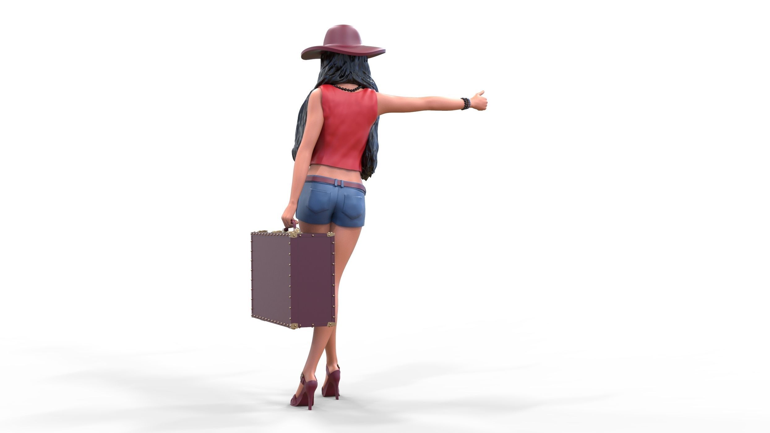 Hitchhiking Waiting Girl with old baggage  3D print model_21