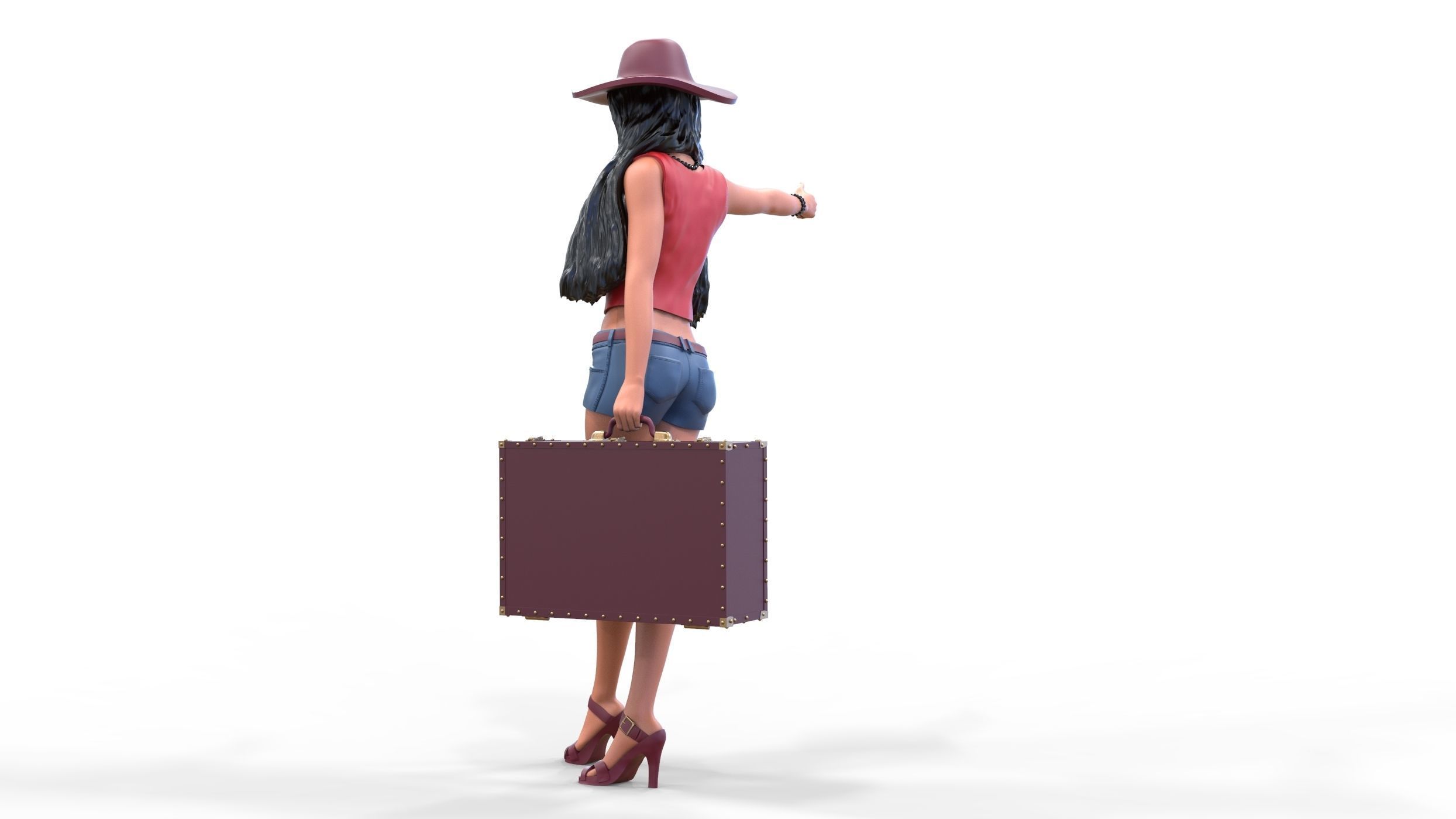 Hitchhiking Waiting Girl with old baggage  3D print model_17