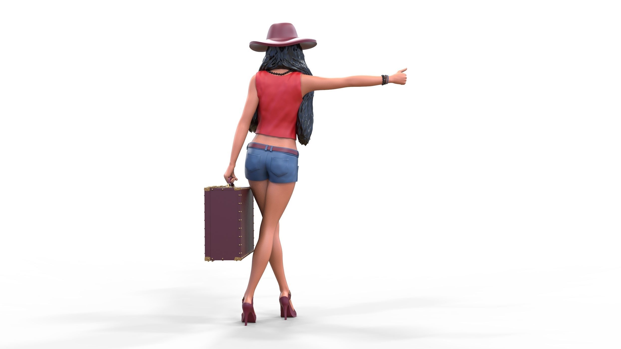 Hitchhiking Waiting Girl with old baggage  3D print model_24