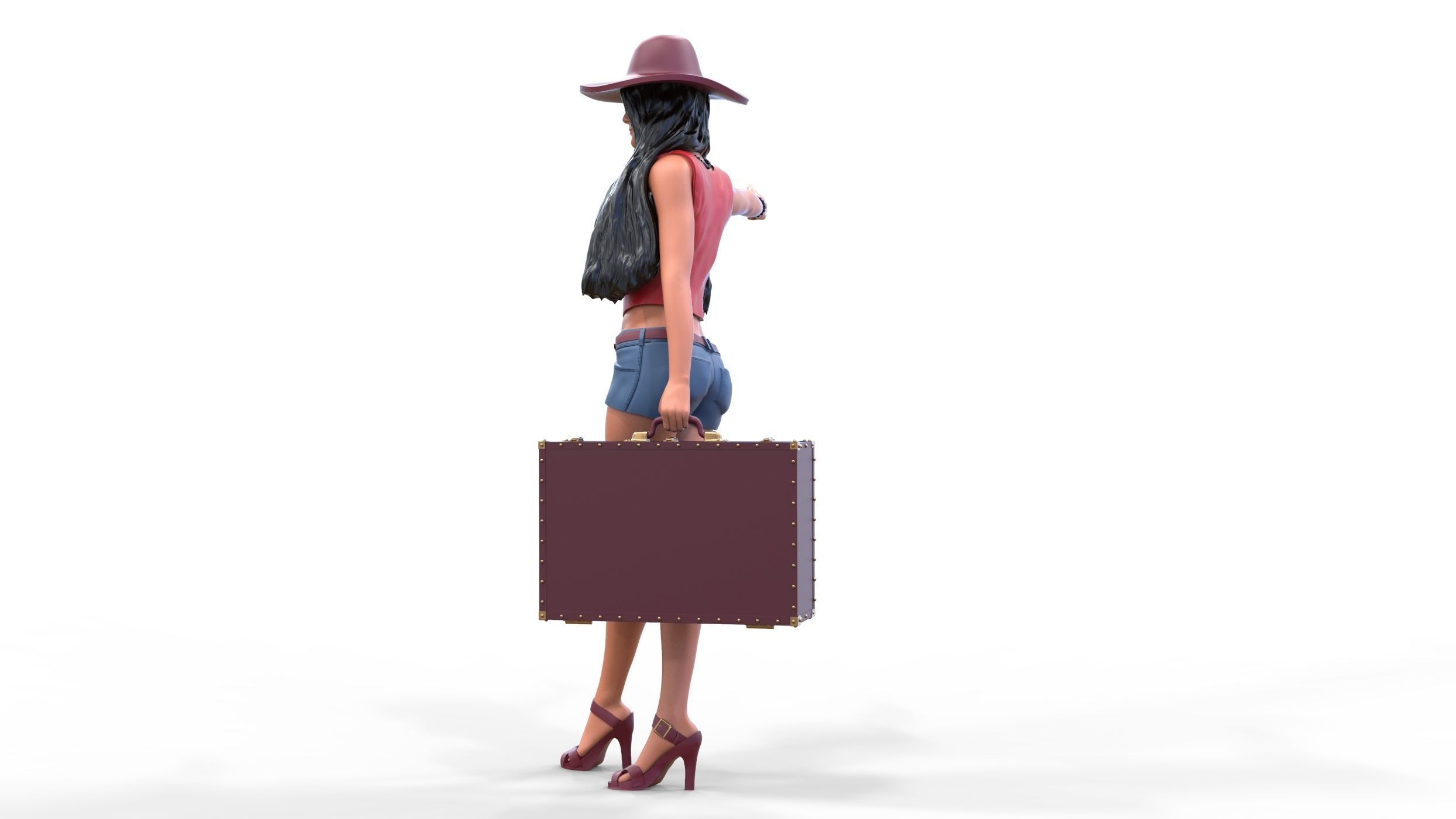 Hitchhiking Waiting Girl with old baggage  3D print model_15