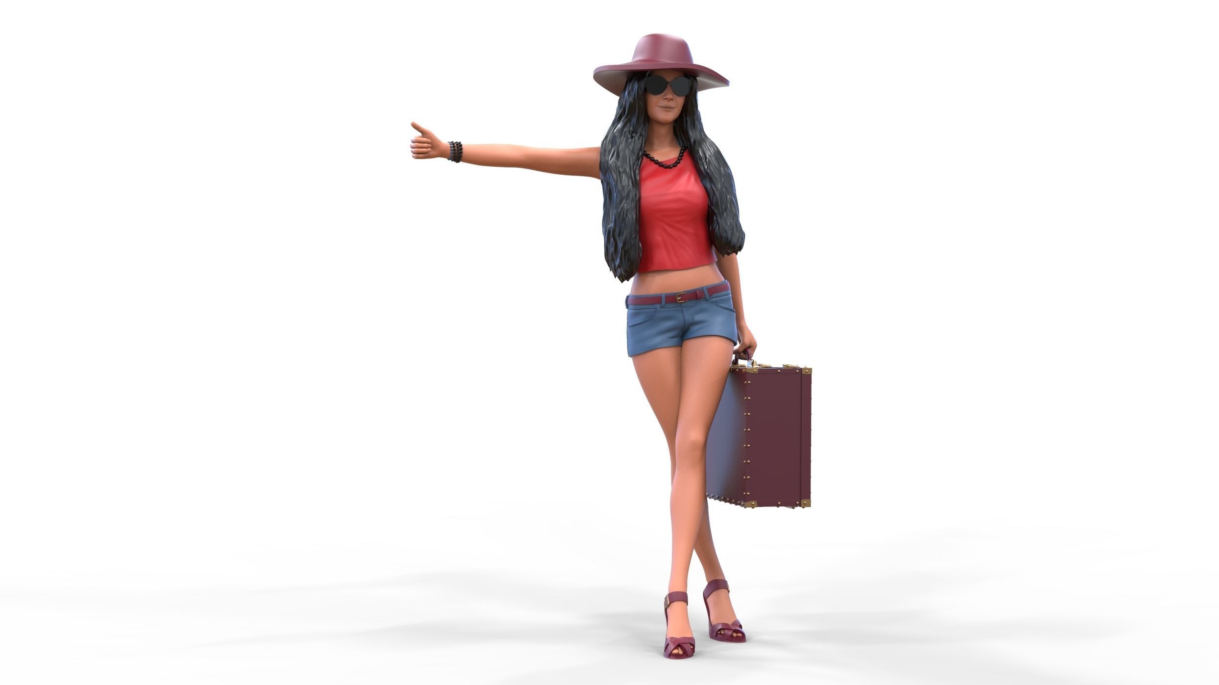 Hitchhiking Waiting Girl with old baggage  3D print model_34