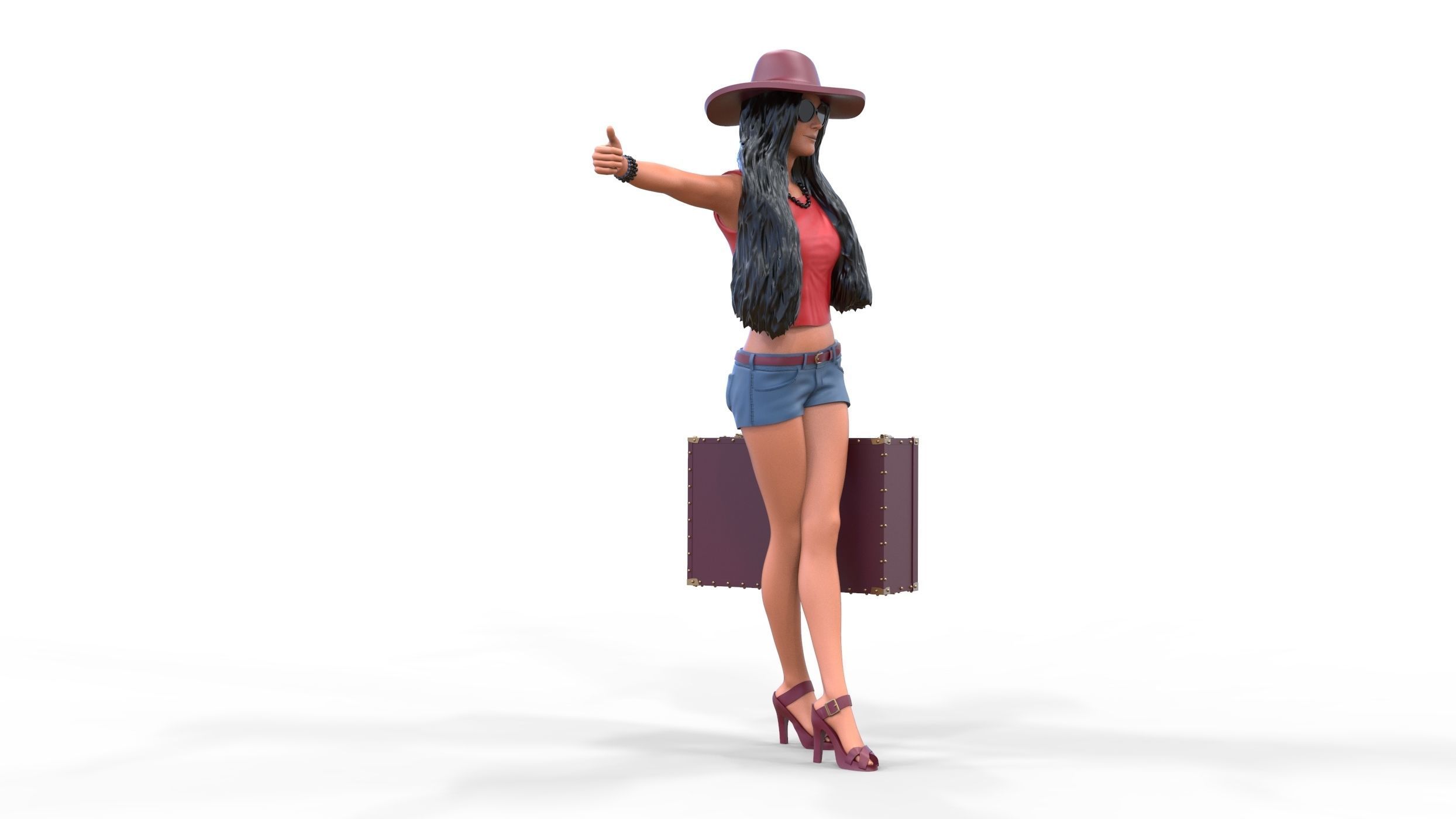 Hitchhiking Waiting Girl with old baggage  3D print model_28