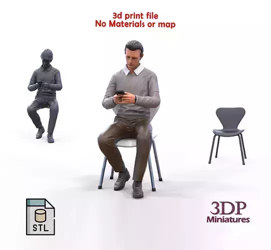 A Man sitting on a chair with smartphone 3D print model