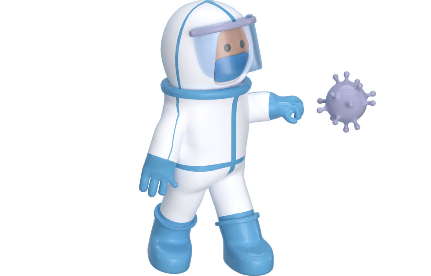 C4D model cute epidemic prevention white 3D model_4