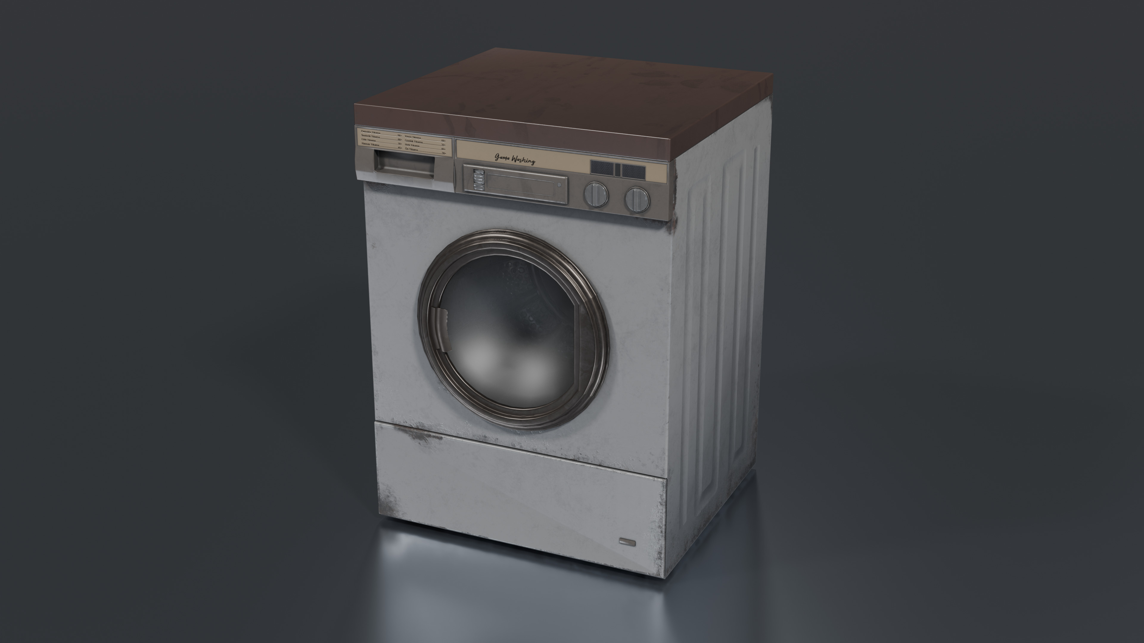 Vintage Washing Machine Low-poly 3D model_2