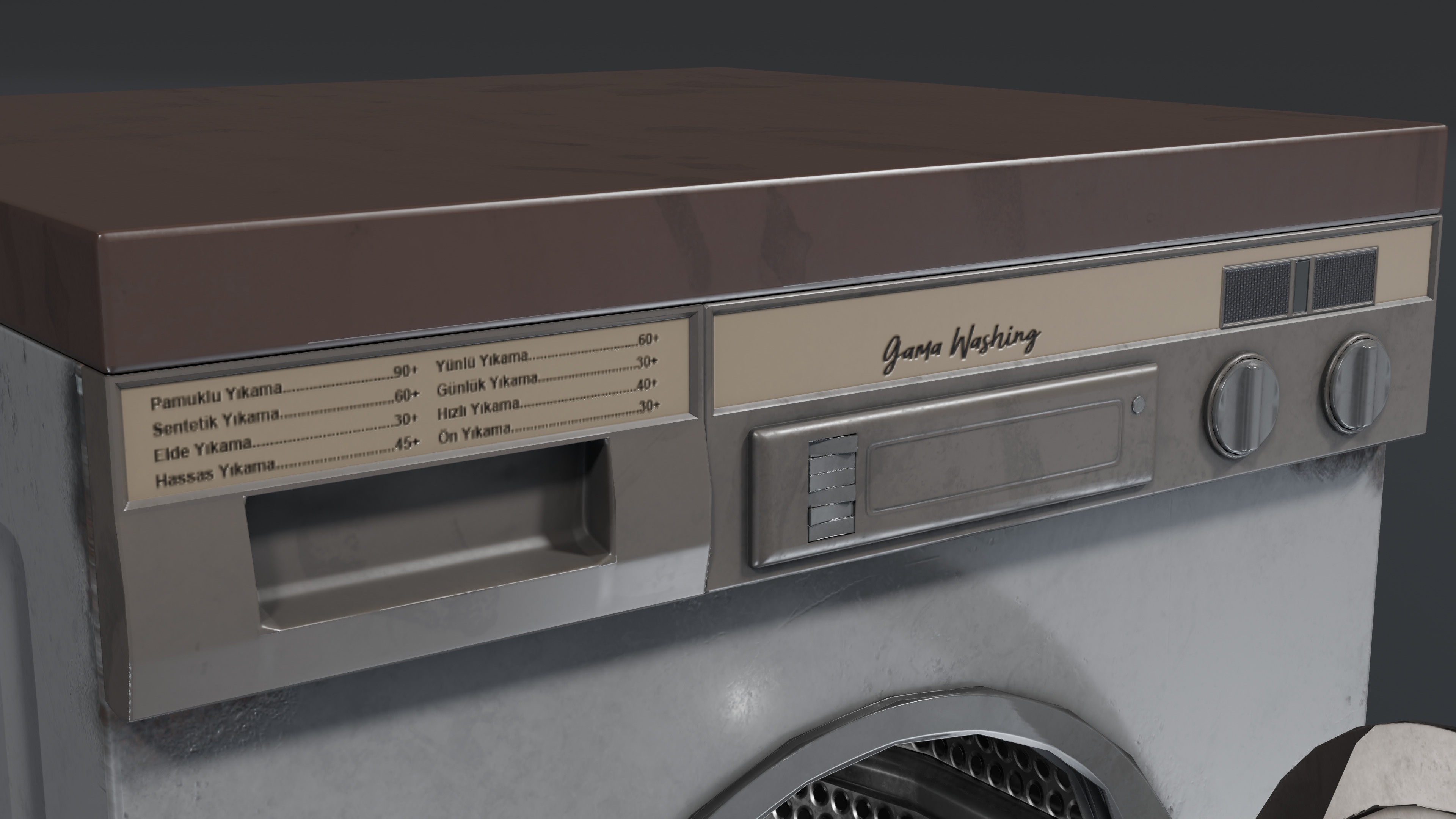 Vintage Washing Machine Low-poly 3D model_6