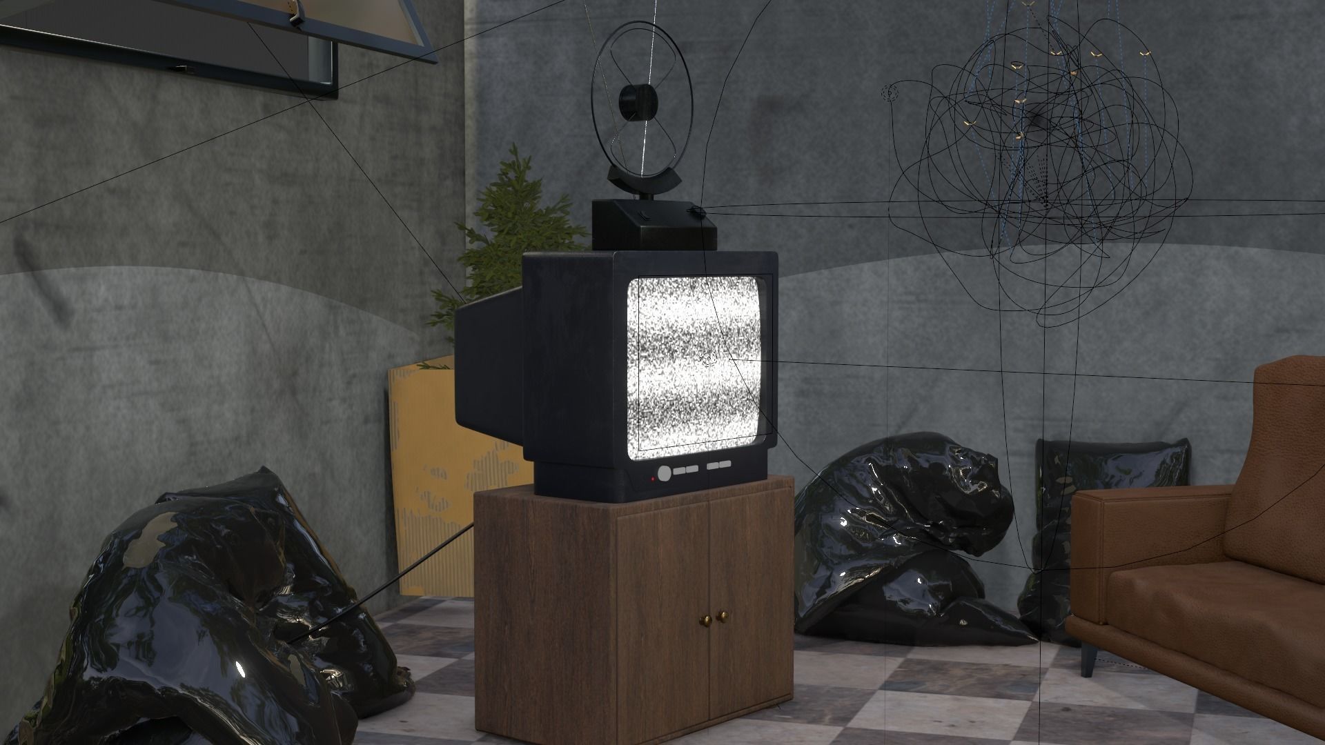 Storeroom room with lamp on wall 3D model_9