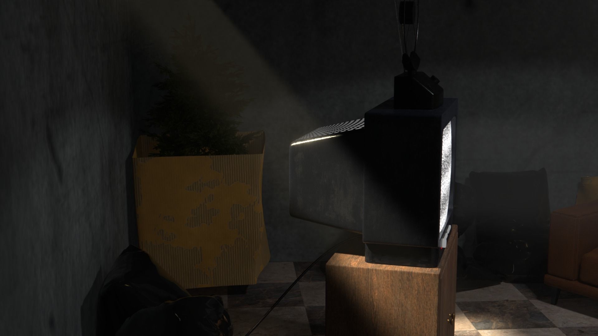 Storeroom room with lamp on wall 3D model_4