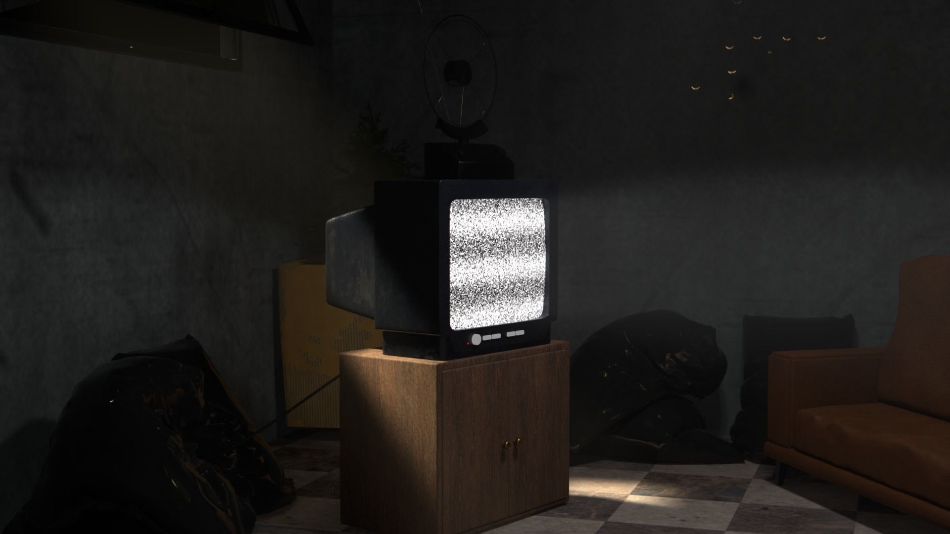 Storeroom room with lamp on wall 3D model_2