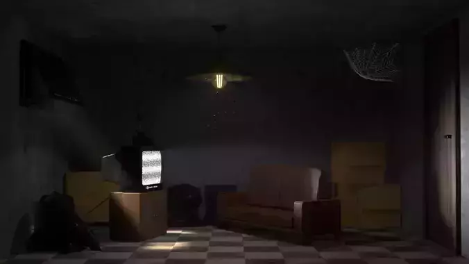 Storeroom room with lamp on wall