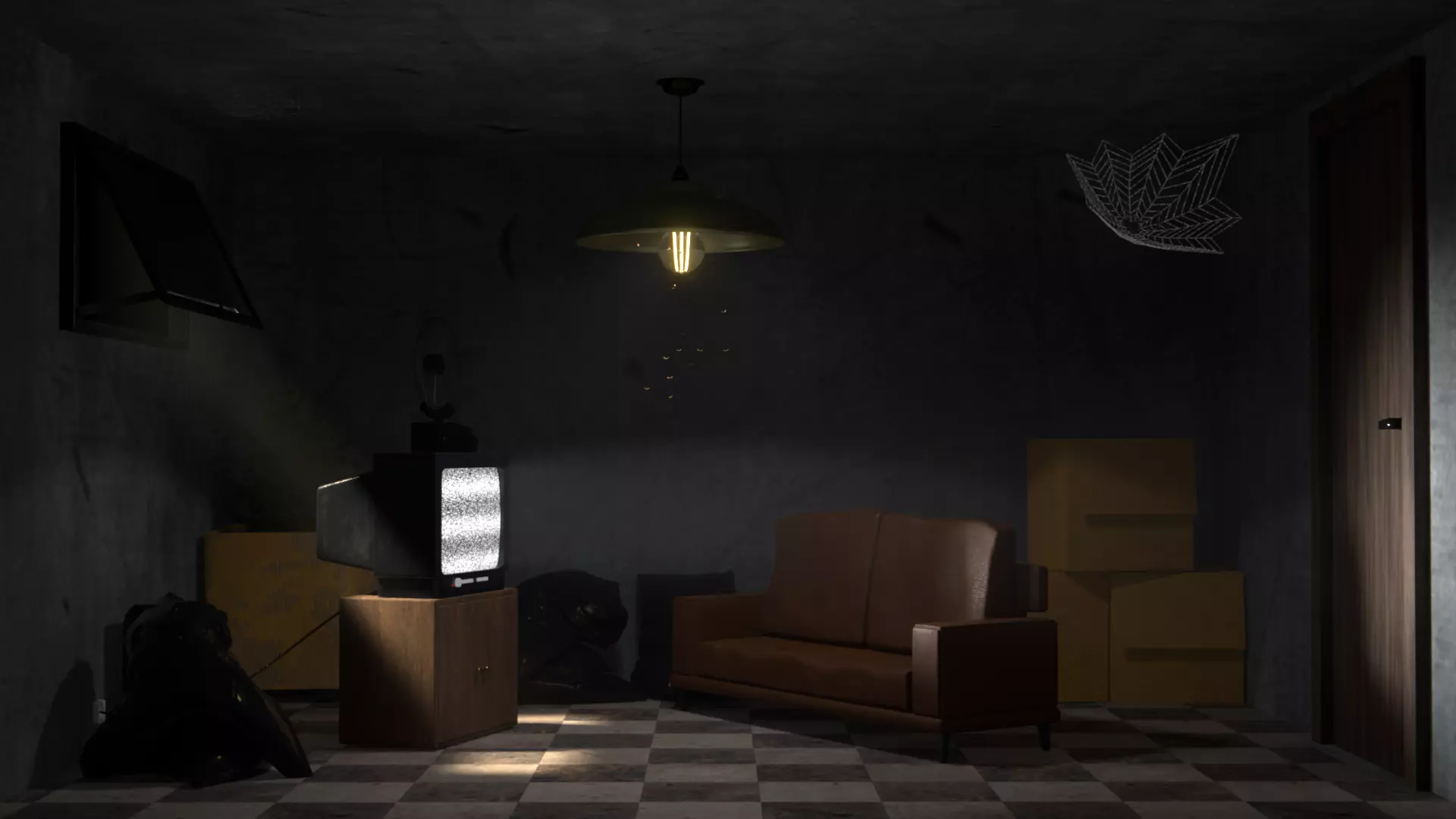 Storeroom room with lamp on wall 3D model_0