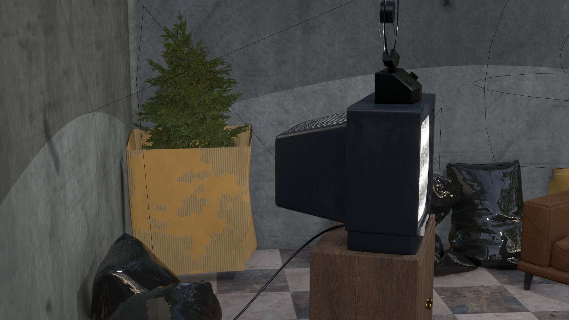 Storeroom room with lamp on wall 3D model_11