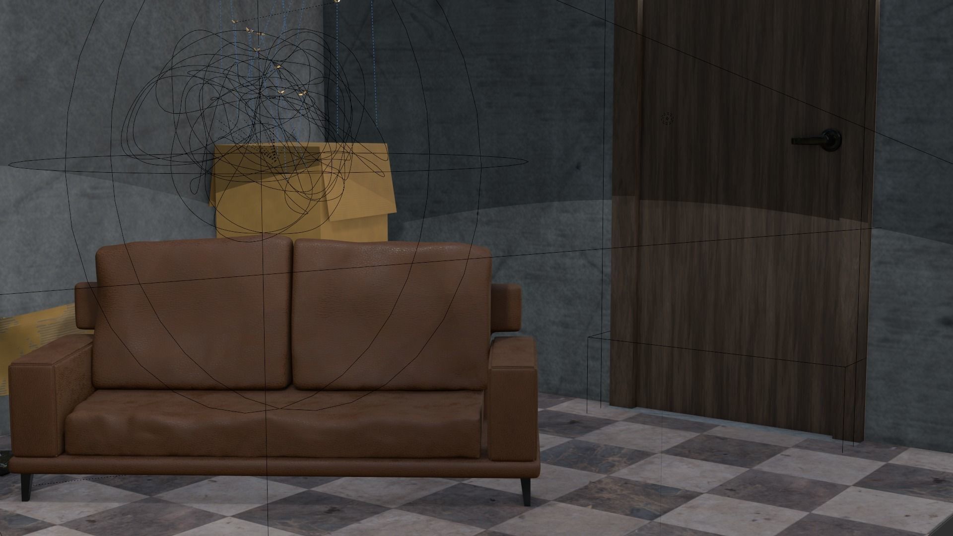 Storeroom room with lamp on wall 3D model_14