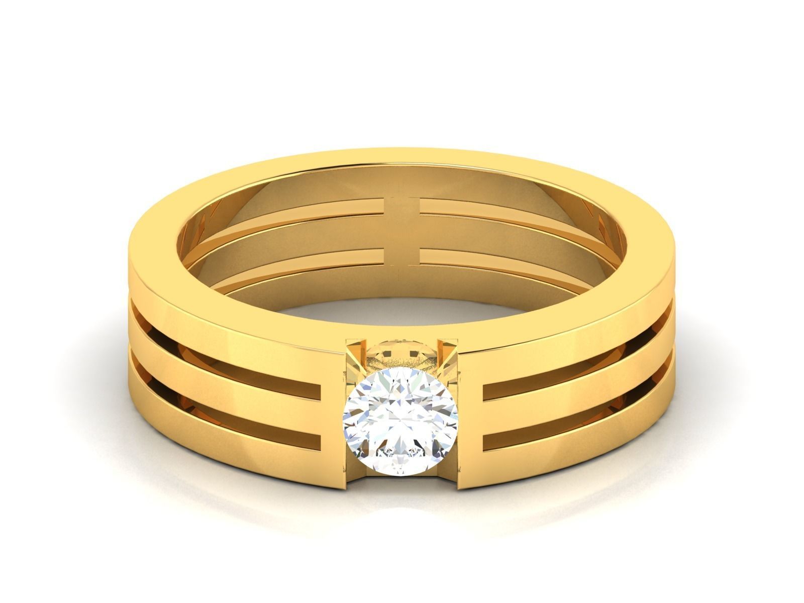 Band 3dm Render Details gold ring with diamond in center 3D print model_14