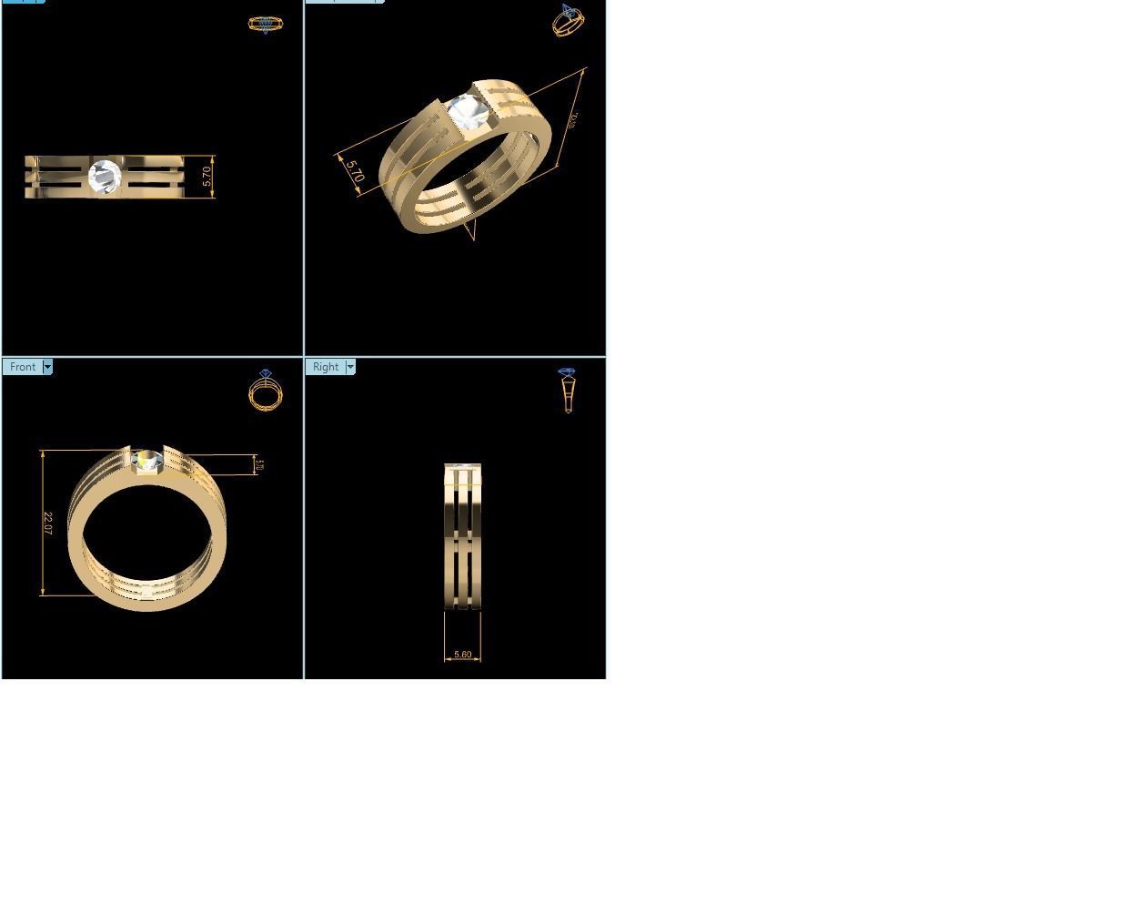 Band 3dm Render Details gold ring with diamond in center 3D print model_16