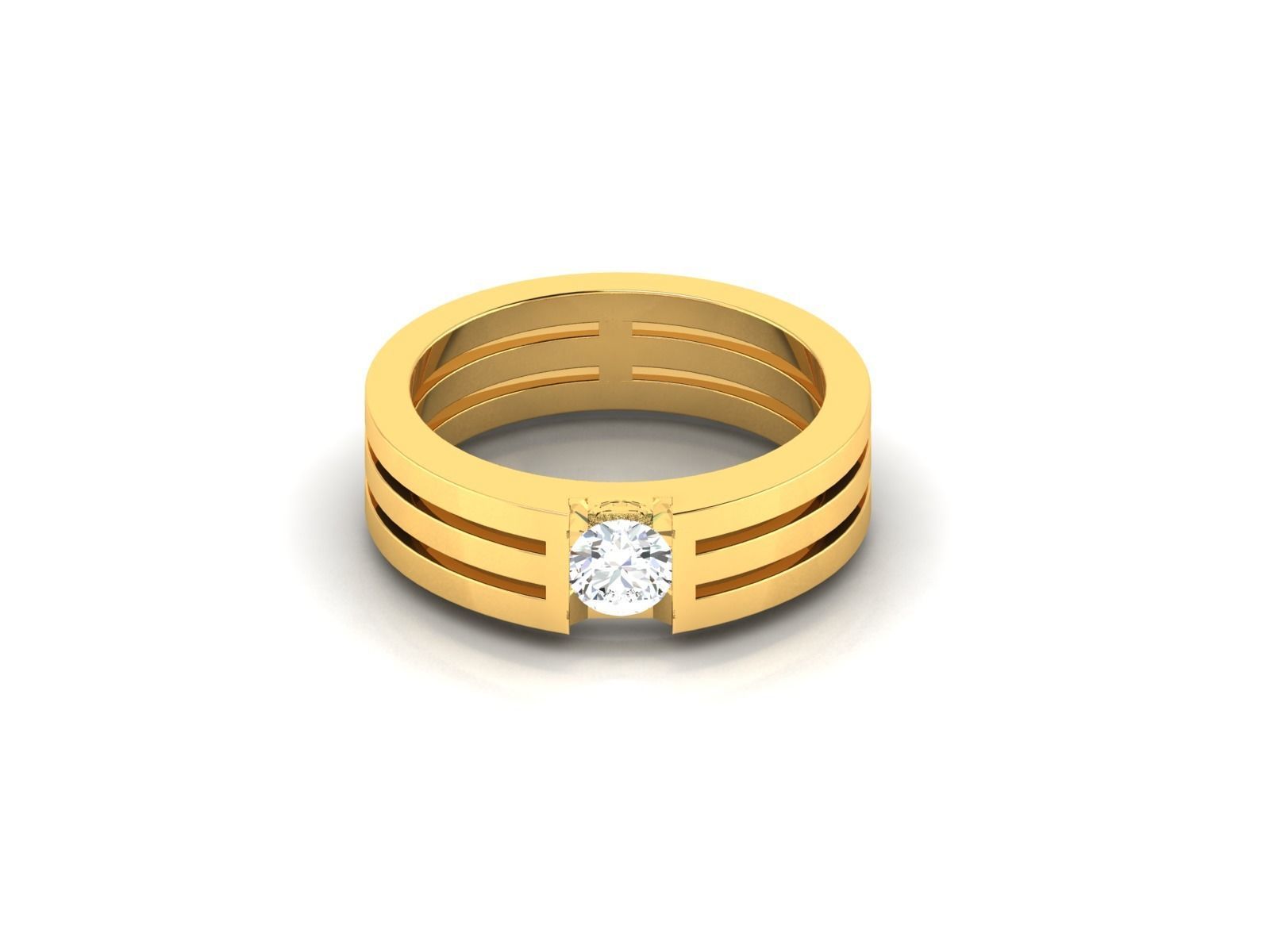 Band 3dm Render Details gold ring with diamond in center 3D print model_6