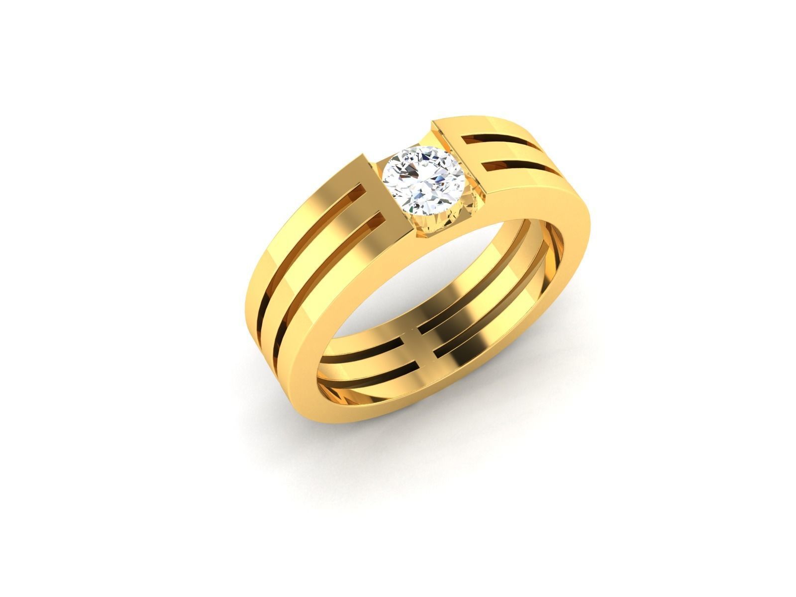 Band 3dm Render Details gold ring with diamond in center 3D print model_8