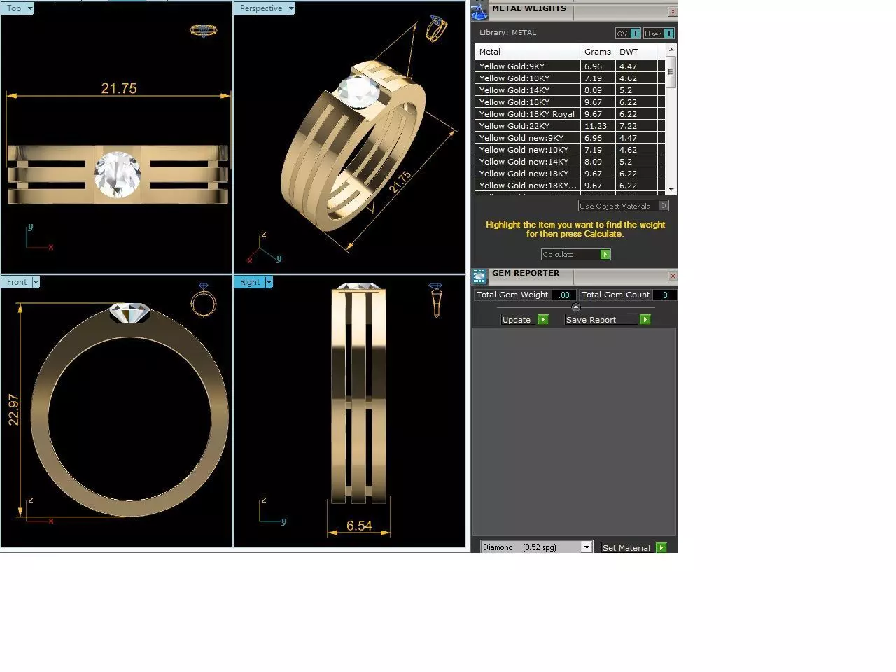 Band 3dm Render Details gold ring with diamond in center 3D print model_0