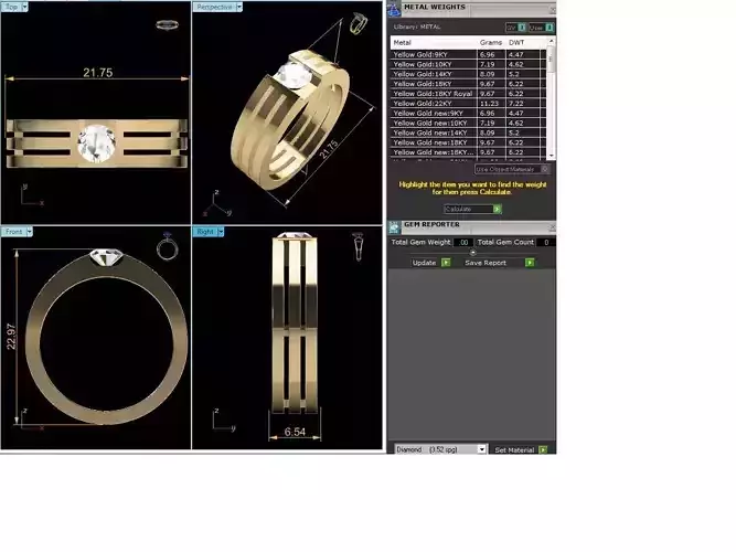 Band 3dm Render Details gold ring with diamond in center