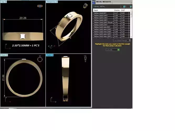 Band 3dm Render Details gold wedding ring with diamond