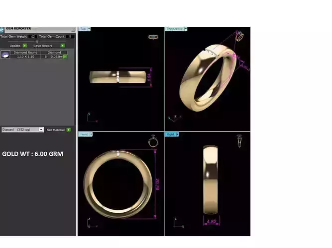 Band 3dm Render Details oval gold ring with diamond