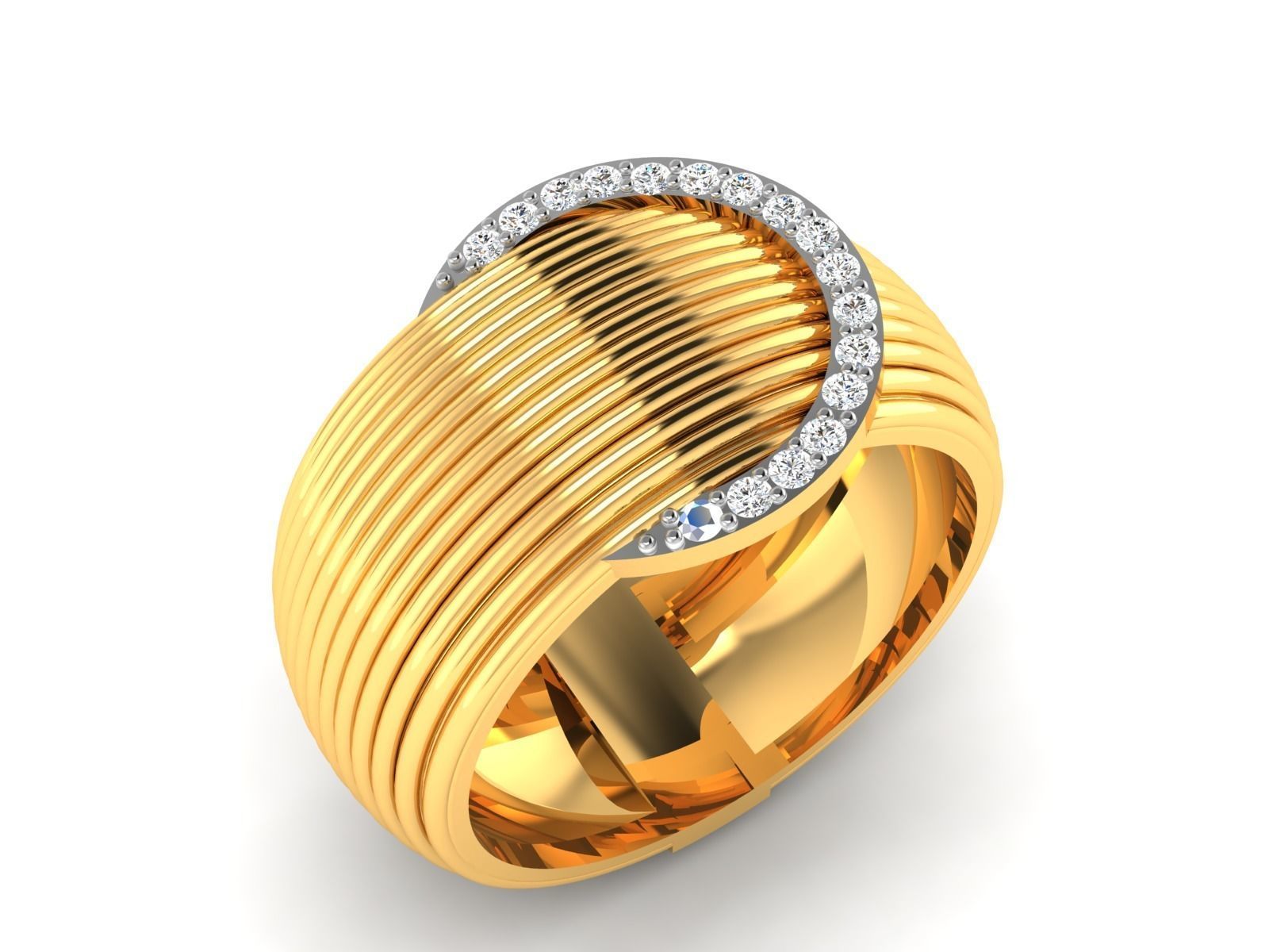 Band 3dm Render Details gold wedding ring with diamonds 3D print model_1