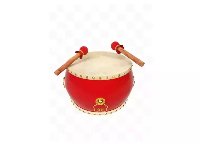 Chinese style red cowhide drum mode 3D model