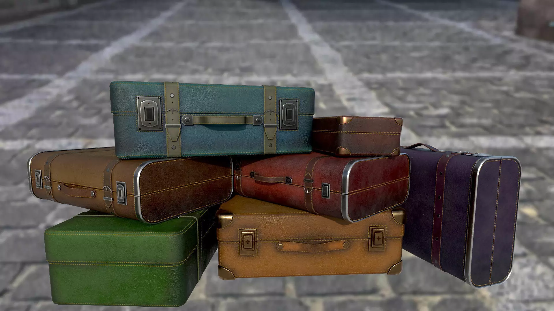 Travel bag suitcase briefcase PBR game ready Low-poly 3D model_0