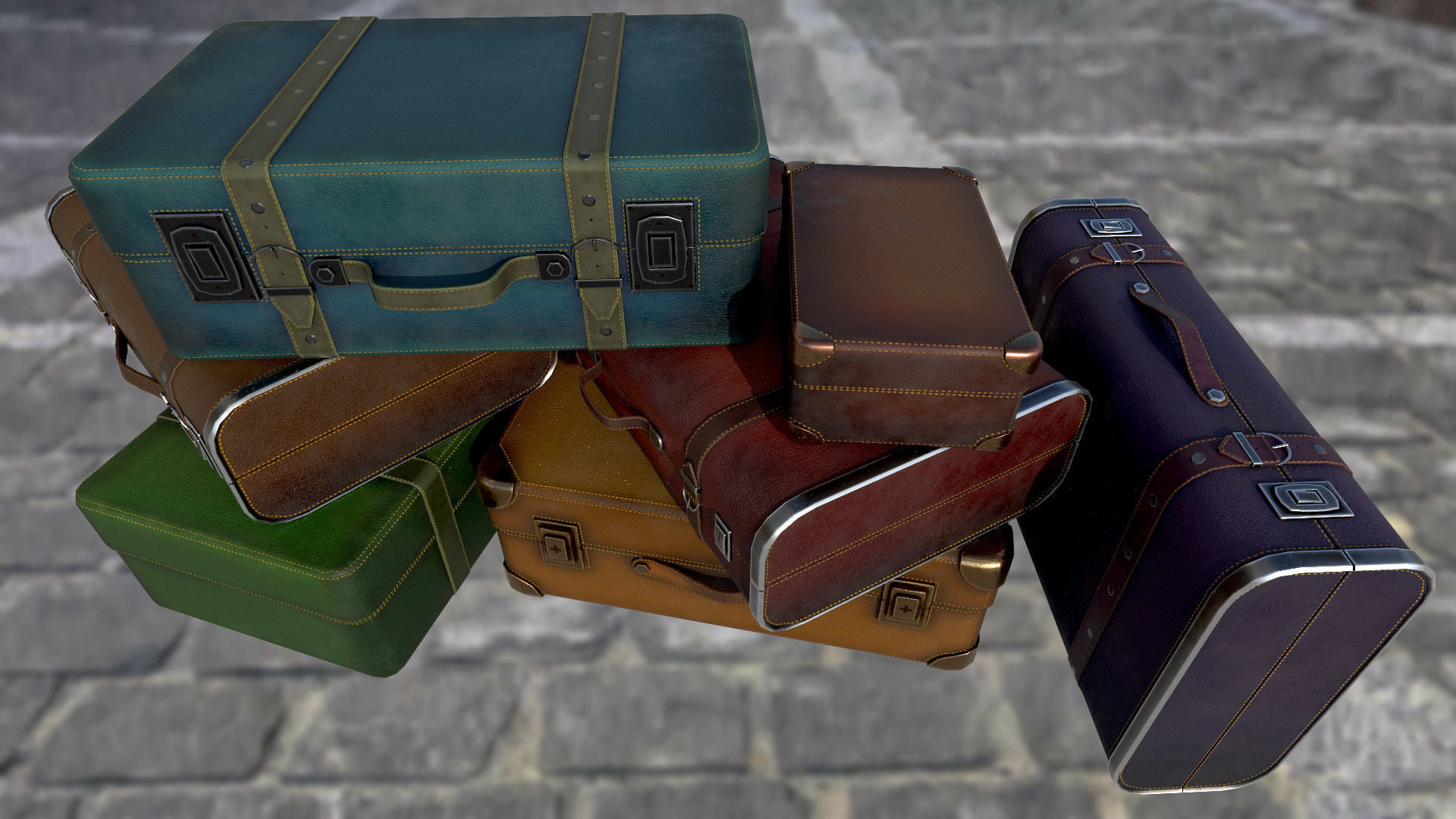 Travel bag suitcase briefcase PBR game ready Low-poly 3D model_5