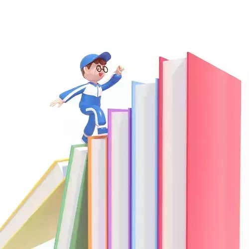 C4D model students climb books