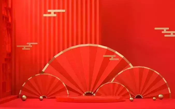 red Chinese style new China-Chic folding fan