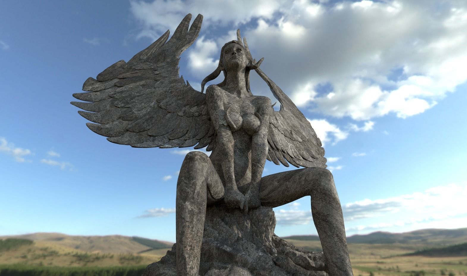 Egyptian goddess form Anatomy Siting Sculpture 3 Low-poly 3D model_6